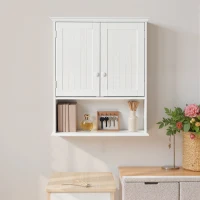 kleankin Mobile Bagno Sospeso con Armadietto a 2 Ante e Ripiano Aperto, Mensola Interna Regolabile, Bianco(m-9)