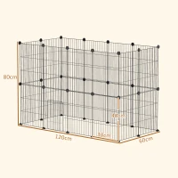 PawHut Recinto Metálico para Animais com 24 Painéis Recinto para Animais Pequenos Personalizável 120x60x80 cm Preto(m-3)