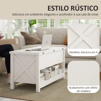 HOMCOM Mesa de Centro Elevatória e Extensível com Compartimentos Ocultos e Prateleira Aberta 100x90x64 cm Branco(m-7)