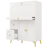 Buffet moderne à portes pliantes, rangement multifonctionnel, 100x50x140 cm, Blanc(m-10)