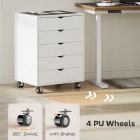 HOMCOM Dulap pentru birou cu 5 sertare pentru documente A3, pe roți și cu încuietoare, 50x40x67.5 cm, alb(m-6)