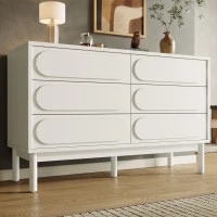 Buffet de salle à manger blanc avec 6 tiroirs spacieux, design tridimensionnel des portes d'armoire, 120x40x75 cm, Blanc(m-5)