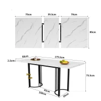 Tavolo allungabile da pranzo con struttura in metallo, 140-179.5x80x75.5 cm, Bianco e Nero(m-3)