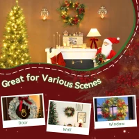 HOMCOM Ghirlandă de Crăciun de 60 cm cu Lumini Albe, Conuri de Pin, Boabe și Lederă(m-7)