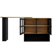 Bancone da bar girevole a 360° con ripiano per snack e 5 scaffali, 138-204x39x102,5 cm, Nero(m-8)