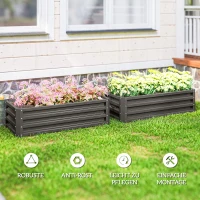 Outsunny Hochbeet Metall 2er-Set, Offener Boden, Für Garten Balkon, 110x50x30cm, Dunkelgrau(m-7)