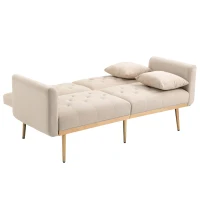 Divano letto 3 posti in Velluto con Regolabile Posizioni, Robuste Struttura in Metallo, ideale per Soggiorno e camera da letto, 162x78x80 cm, Beige(m-11)
