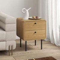 HOMCOM Bedside Table with 2 Drawers and Steel Legs - Oak(m-8)
