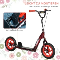 AIYAPLAY Kinderroller, höhenverstellbarer Tretroller für Kinder, mit Bremse, Ständer, 2 Räder, 50 kg Belastbarkeit, Stahl, Kunststoff, Rot(m-5)