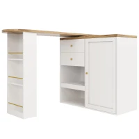 Bancone bar girevole a 360° con 2 cassetti e armadietto con anta scorrevole, 3 ripiani aperti, Bianco(m-2)