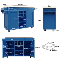 Îlot de cuisine moderne, table à manger multifonctionnelle avec espace de rangement, 102x45x92 cm, Bleu(m-3)