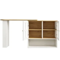 Bancone da bar girevole a 360° con ripiano per snack e 5 scaffali, 138-204x39x102,5 cm, Bianco(m-7)