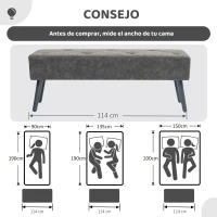 HOMCOM Banco de Pie de Cama Banqueta de dormitorio con Patas de Madera y Asiento Acolchado 114x38x42 cm Gris(m-7)