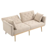 Divano letto 3 posti in Velluto con Regolabile Posizioni, Robuste Struttura in Metallo, ideale per Soggiorno e camera da letto, 162x78x80 cm, Beige(m-10)