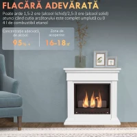 HOMCOM Semineu cu Etanol fara Aerisire, Semineu fara Ventilatie, Semineu Independent cu Capac de Flacara, Rezervoare de 0,4L, Max 18㎡, Arde cu Alcool Lichid si Alcool Solid, Alb(m-4)