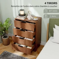 HOMCOM Commode 4 tiroirs meuble de rangement style moderne avec poignées en métal, 60 x 36 x 90 cm, effet bois marron(m-4)