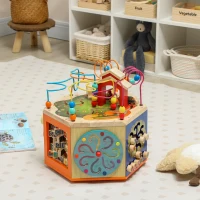 AIYAPLAY 8 in 1 Wooden Activity Cube with Bead Maze, Shape Sorter, for Kids Boys Girls 18+ Months(m-9)