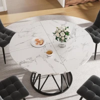 Tavolo da pranzo rotondo per 4 persone, gambe in metallo e piano in MDF, 100x100x76 cm, Bianco e Nero(m-4)
