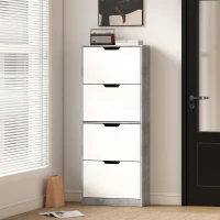 HOMCOM Moderner platzsparender Schuhschrank mit 4 Klappen für 16 Paar Schuhe, 62.5x26x156 cm, Betongrau(m-4)