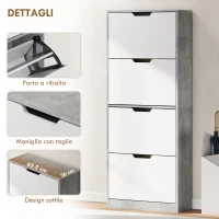 HOMCOM Scarpiera Salvaspazio Moderna a 4 Ante per 16 Paia di Scarpe, 62.5x26x156 cm, Grigio Cemento(m-6)