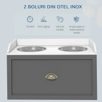 PawHut Boluri Înălțate pentru Câini din Oțel Inoxidabil și Lemn cu Sertar, 60x30x36 cm, Gri(m-6)