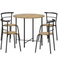 HOMCOM Conjunto de Mesa e Cadeiras de Refeição Mesa de Cozinha Redonda com 4 Cadeiras Estilo Industrial Madeira e Preto