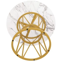 Tavolo da pranzo rotondo per 4 persone, gambe in metallo e piano in MDF, 100x100x76 cm, Bianco e Oro(m-6)