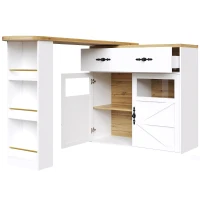 Bancone bar allungabile con vano portaoggetti e girevole a 360°, 138-204x39x104 cm, Bianco(m-8)