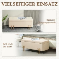 HOMCOM Polsterbank mit Stauraum, Truhenbank, Schaumstoff, Metall, Kautschukholz, 100 x 40 x 42 cm, Beige(m-6)