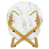 Tavolo in legno rotondo rotondo per 4 persone con spazio portaoggetti inferiore, 80x80x76 cm, Bianco e Oro(m-7)