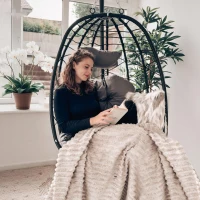 Outsunny Hanging Egg Chair Outdoor Indoor Garden Swing Chair with Folding Basket, Thickened Cushion, Garden Hanging Chair with Stand, Headrest for Patio, Balcony, Grey(m-8)