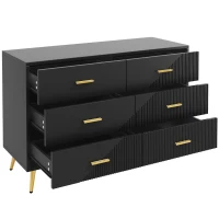 Buffet de salle à manger avec 6 tiroirs spacieux, portes d'armoire au design tridimensionnel et pieds dorés, 120x40x75 cm, Noir(m-8)