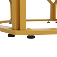 Tavolo da pranzo rotondo per 4 persone con piano in MDF e gambe in metallo, 100x100x76 cm, Bianco e Oro(m-5)