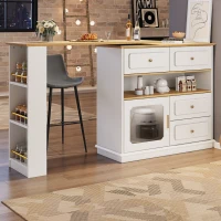 Bancone da bar allungabile con contenitore, girevole a 360°, MDF e vetro, 125-181x39x104,5 cm, Bianco(m-4)