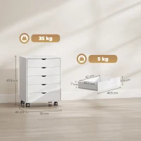 HOMCOM Dulap pentru birou cu 5 sertare pentru documente A3, pe roți și cu încuietoare, 50x40x67.5 cm, alb(m-3)
