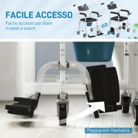 HOMCOM Sedia a Rotelle con WC Impermeabile 4 in 1 con Poggiapiedi Ribaltabili, in Alluminio e Plastica, Nero(m-7)
