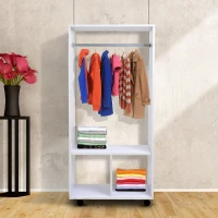 HOMCOM Armoire penderie étagère 2 niches penderie 4 roulettes pivotantes dim. 60L x 40l x 128H cm Coloris Blanc(m-10)