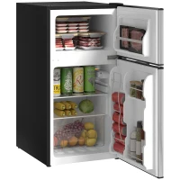 HOMCOM Mini Frigorífico Silencioso 88 L Classe E  com Temperatura Regulável 5 Níveis Porta Reversível 45,5x50x86,5 cm Preto(m-7)