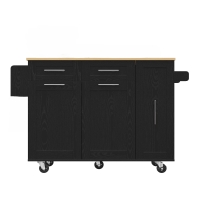 Insulă de bucătărie cu blat rabatabil, cărucior de servire cu rafturi pentru gustări și dulapuri extensibile, 134,5x46/74x90,5 cm, Negru