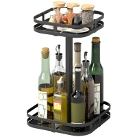 HOMCOM Portaspezie girevole, design a 2 livelli, piedini a ventosa, metallo, Nero(m-6)