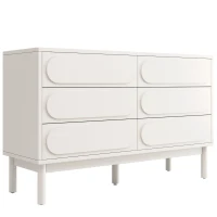 Buffet de salle à manger blanc avec 6 tiroirs spacieux, design tridimensionnel des portes d'armoire, 120x40x75 cm, Blanc(m-2)