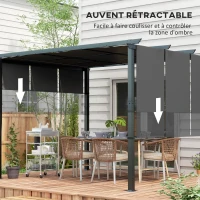 Outsunny Pergola avec 3 toiles coulissantes 3,5 x 3 x 2,35 m structure acier noir toile polyester gris foncé(m-4)