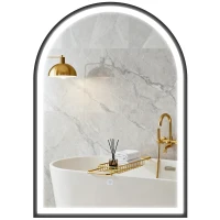 HOMCOM Espejo de baño iluminado 50 x 70 cm, espejo LED arqueado, anti-vaho, 3 colores de luz, regulable, con memoria, negro(m-7)