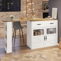 Bancone bar allungabile con vano portaoggetti e girevole a 360°, 138-204x39x104 cm, Bianco(m-5)