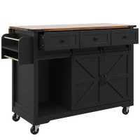 Kücheninsel mit klappbarer Tischplatte, Servierwagen auf Rollen mit 2 Schiebetüren und 3 Schubladen, 140 x 45/73 x 94 cm, Schwarz(m-9)
