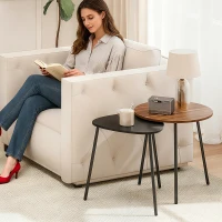 HOMCOM Set 2 Tavolini da Salotto Impilabili con Telaio in Metallo per Soggiorno e Ufficio, Noce e Nero(m-7)