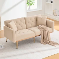 Divano letto 3 posti in Velluto con Regolabile Posizioni, Robuste Struttura in Metallo, ideale per Soggiorno e camera da letto, 162x78x80 cm, Beige(m-5)