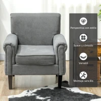 HOMCOM Butaca de Salón Tapizada en Tela Sillón Relax con Reposabrazos Asiento Extraíble para Dormitorio 79x72,5x88 cm Gris(m-6)