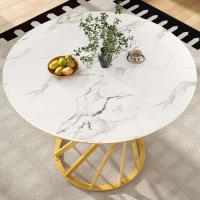 Tavolo da pranzo rotondo per 4 persone con piano in MDF e gambe in metallo, 80x80x76 cm, Bianco e Oro(m-4)