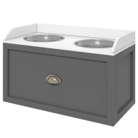 PawHut Stainless Steel Raised Dog Bowls, with 21L Storage Drawer for Large Dogs - Grey(m-11)